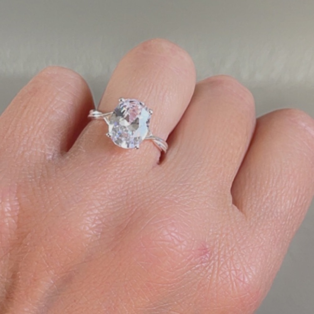 Sterling Silver Solitaire Oval Diamond Ring